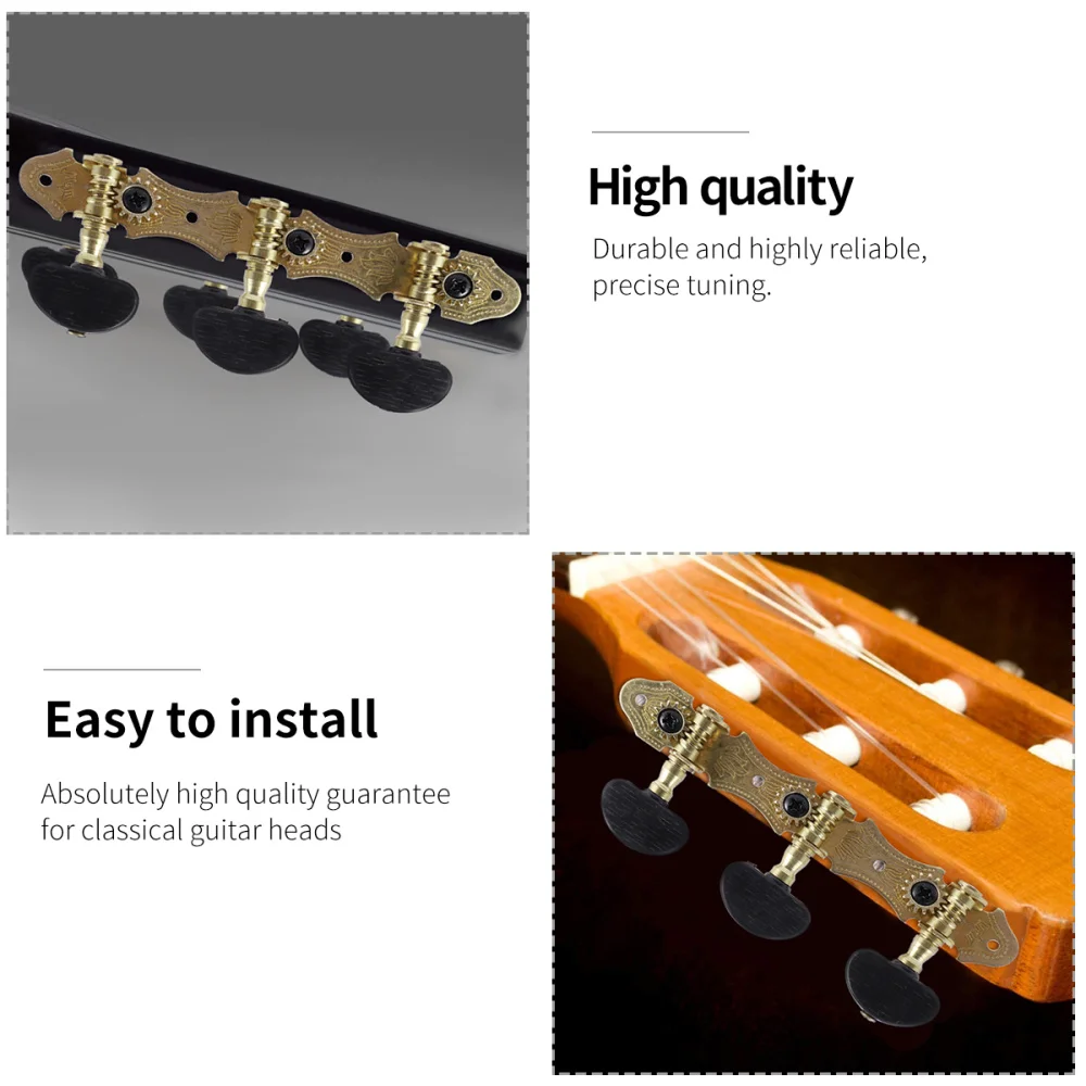 

2pcs Triple Button Classical Guitar String Tuning Pegs Tuners Machine Heads for 6 String Guitar (Black Head)
