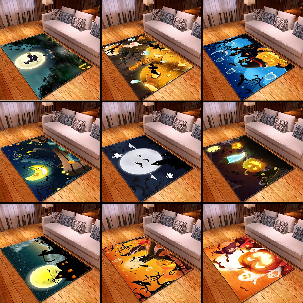 

Halloween Carpet Kids Room Festive Bedroom Decoration Mat Area Rug Anti-slip Flannel Kids Play Carpets for Home Living Room