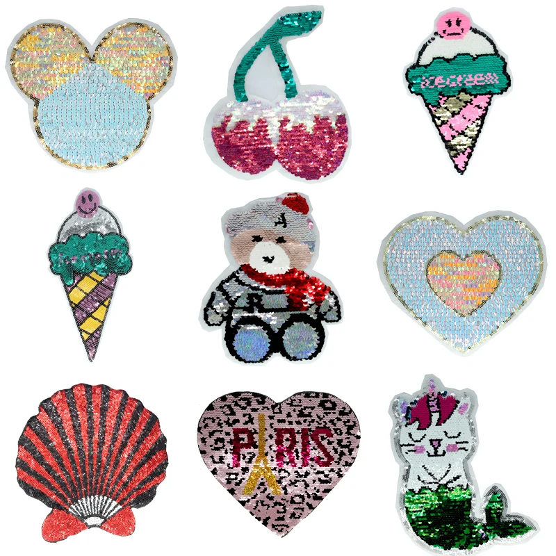 Нашивка с блестками и аппликацией в виде утюга на вышитых заплатках для одежды