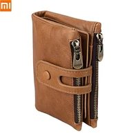 xiaomi mens genuine leather wallet anti theft credit card rfid leather coin purse crazy horse leather casual card holder