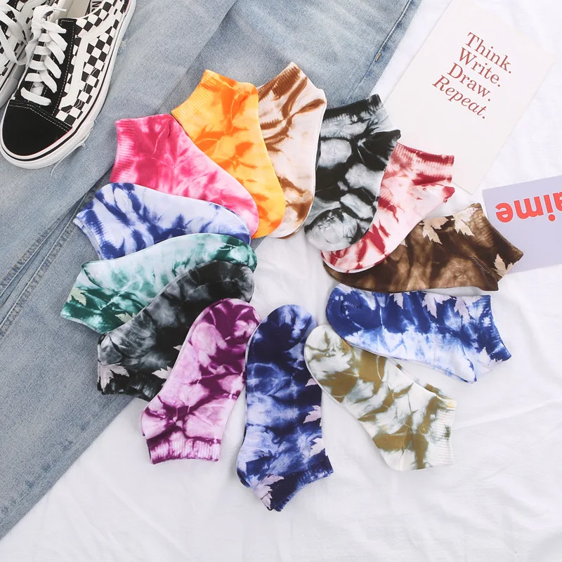

2021 The New Socks Men Summer Asakuchi Invisible Sports Sock Tie Dye Socks Funny Happy Basketball Men Socks Travis Scott