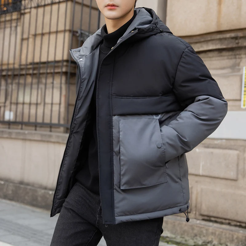 Men's Coat Winter Korean Cotton-Padded Jackets Youth Thick Warm Patchwork Parkas Outwear Slim Fit Casual Jacket Plus Size M-4XL