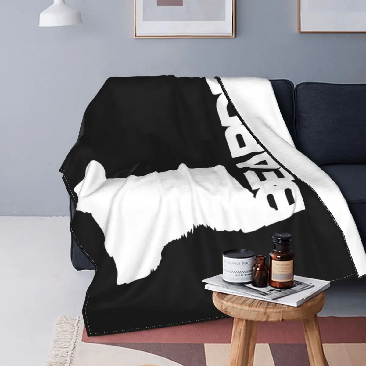 

Manta de silueta de perro barbudo Collie, colcha de cama a cuadros, cubierta de playa, manta de muselina, ropa de cama de algodo