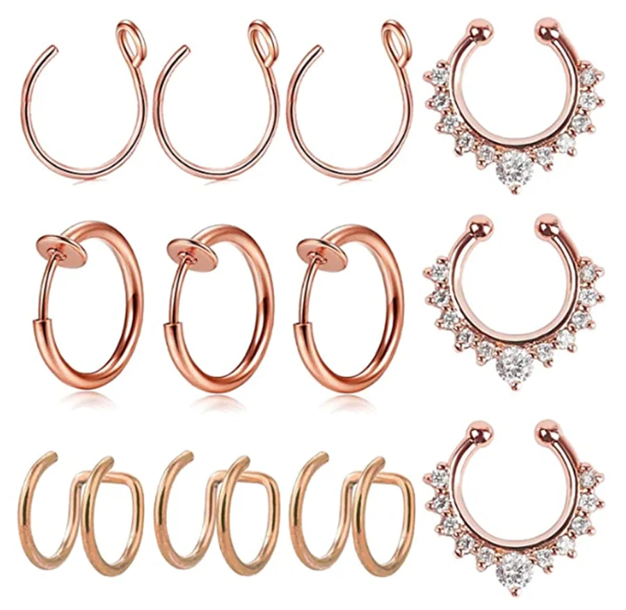 Кольца для искусственного носа 12 шт. поддельные кольца губ бриллианты серьги