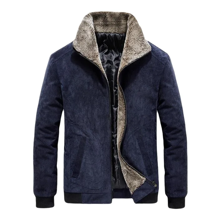 Corduroy Lapel Coat Winter Men's Bomber Outwear Casual Male Fur Collar Windbreaker Jacket Men Fleece Warm Corduroy Coat