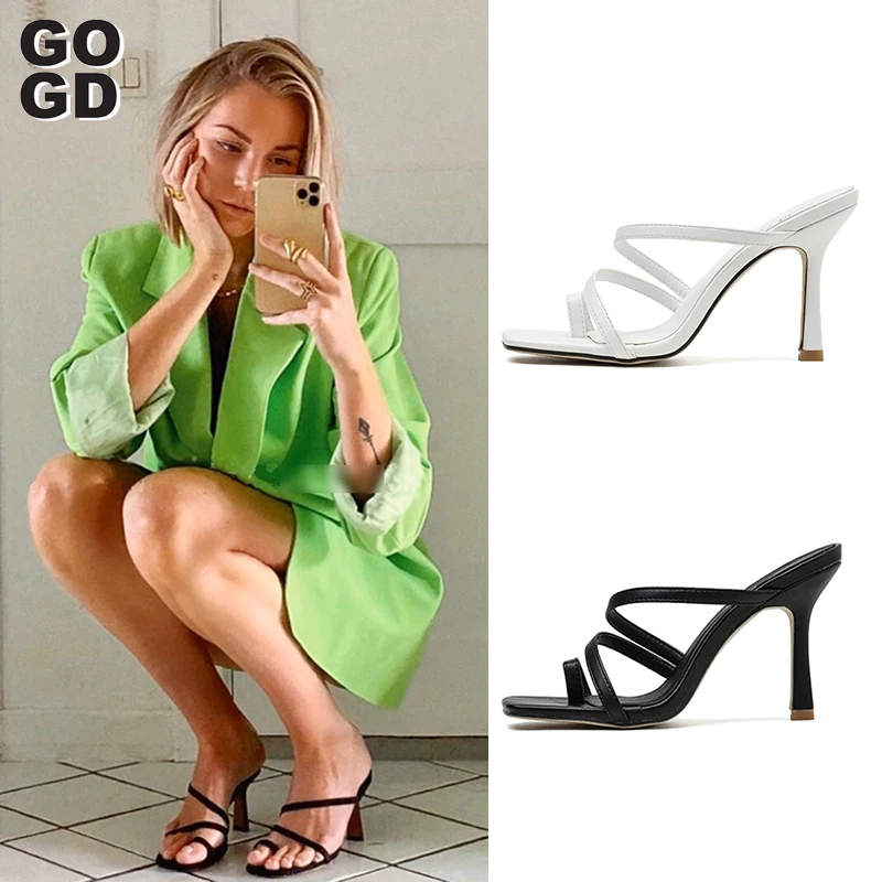 

[GOGD ]Women High Heels Sandals 2021 Fashion new 9 cm high heels sandals lady Fine with high-heeled sandals large size 36-41