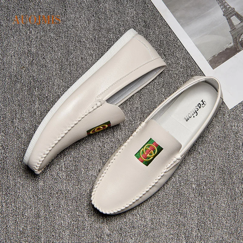 Мужская обувь в горошек для вождения на низком каблуке кожаная плоской подошве