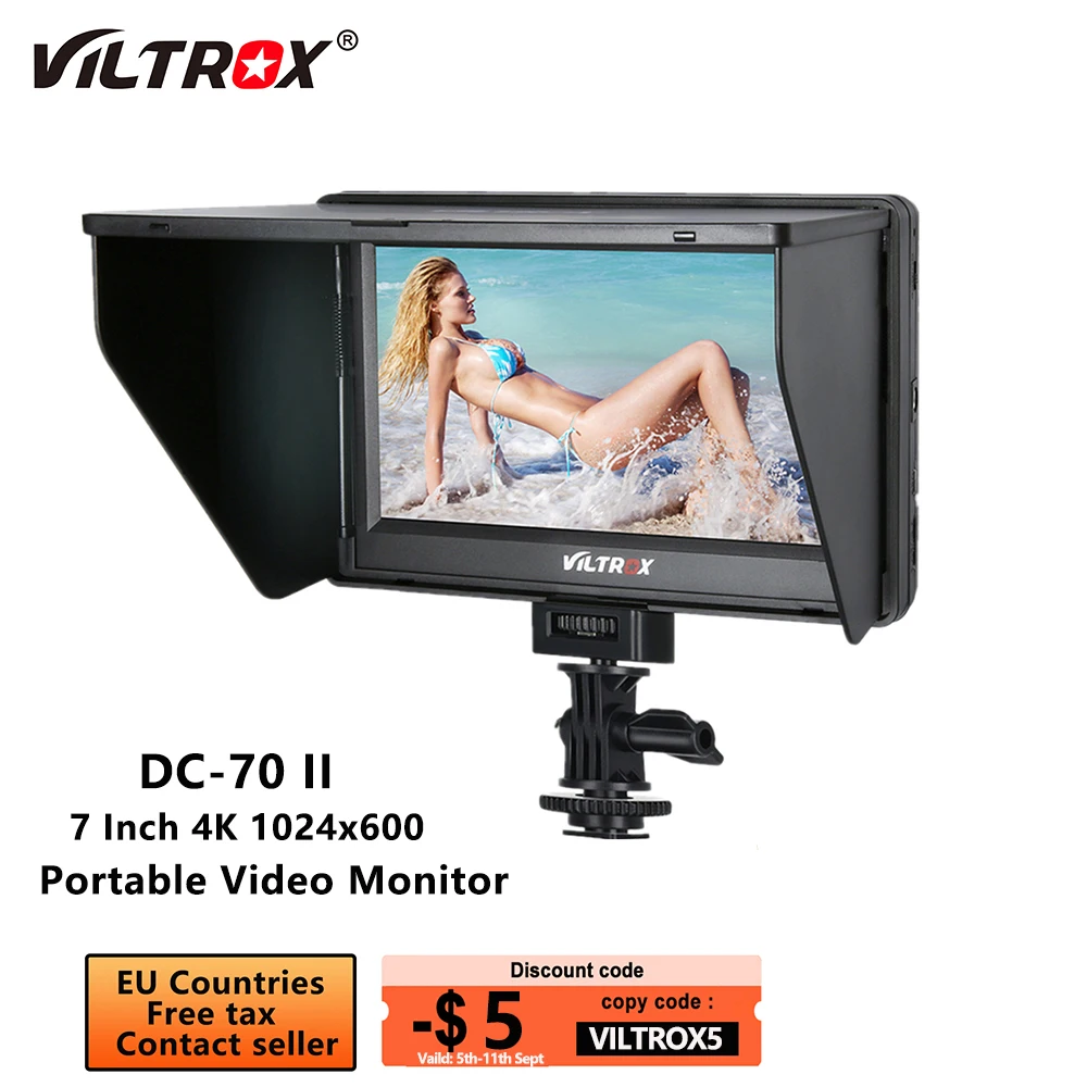 

Viltrox Monitor DC-70II 7 inch 4K 1024x600 IPS Screen Camera Field Monitor Photography for Canon Nikon Sony DSLR and Camcorder