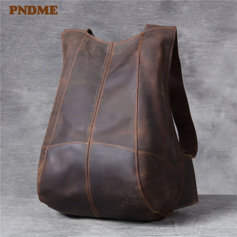 Fashion designer crazy horse cowhide men's  women's backpack high-quality genuine leather simple creative anti-theft bagpack