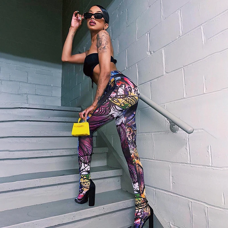 

CIBBAR Hipster Printing Skinny Leggings Women Harajuku High Waist Vintage Elegant Long Pants 2021 New Fashion Streetwear Summer