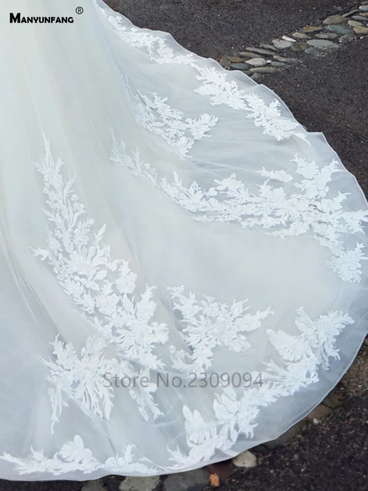 

MANYUNFANG New Wedding Gowns Luxury robe de mariee Full Sleeves vestido de novia Romantic Lace Illusion Back Wedding Dress