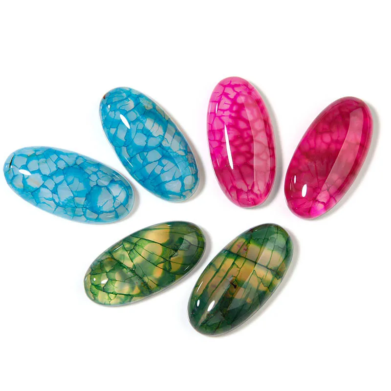 2/5pcs Natural Stone Scale Strips Oval Flatback Green/Blue/Rose 15x30mm Agate Spacer Cabochon For DIY Jewelry Making Accessories - купить по