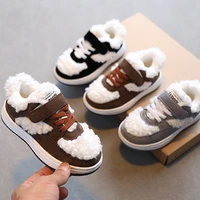 children 2022 new autumn thick cotton pu casual shoes for boys korean kids fashion hook loop soft flat winter girls flat shoes