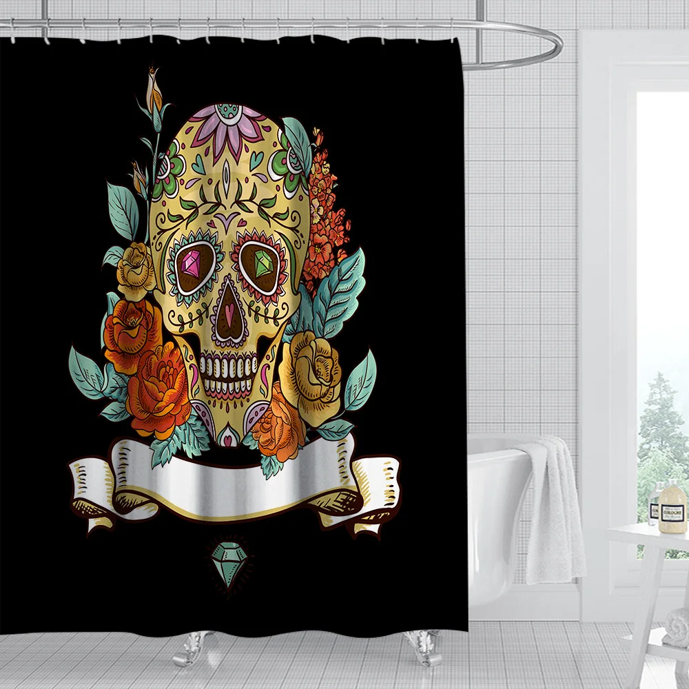 Занавеска для душа в виде черепа на Хэллоуин Забавный черный фон ванной