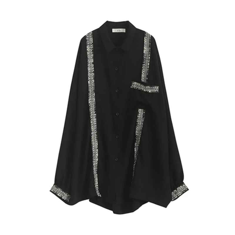 

CHICEVER Black Striped Shirts For Women Lapel Long Sleeve Loose Hit Color Chiffon Oversized Blouses Female 2021 Spring Clothing