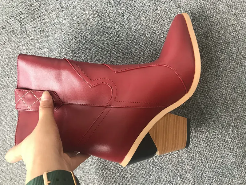 Женские ковбойские ботильоны с острым носком желтые красные черные белые или