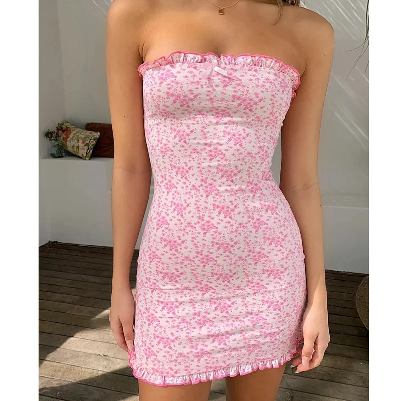 

Женское пикантное платье с открытыми плечами, повседневное облегающее цельное мини-платье с цветочным принтом и низким воротником и высоко...