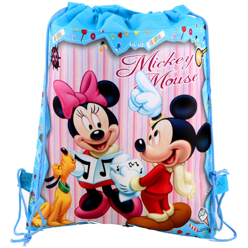 

Mickey Minnie Mouse Theme Backpack Birthday Party Non-woven Fabrics Drawstring Gift Bag Baby Shower Decorate Mochila 12pcs/lot