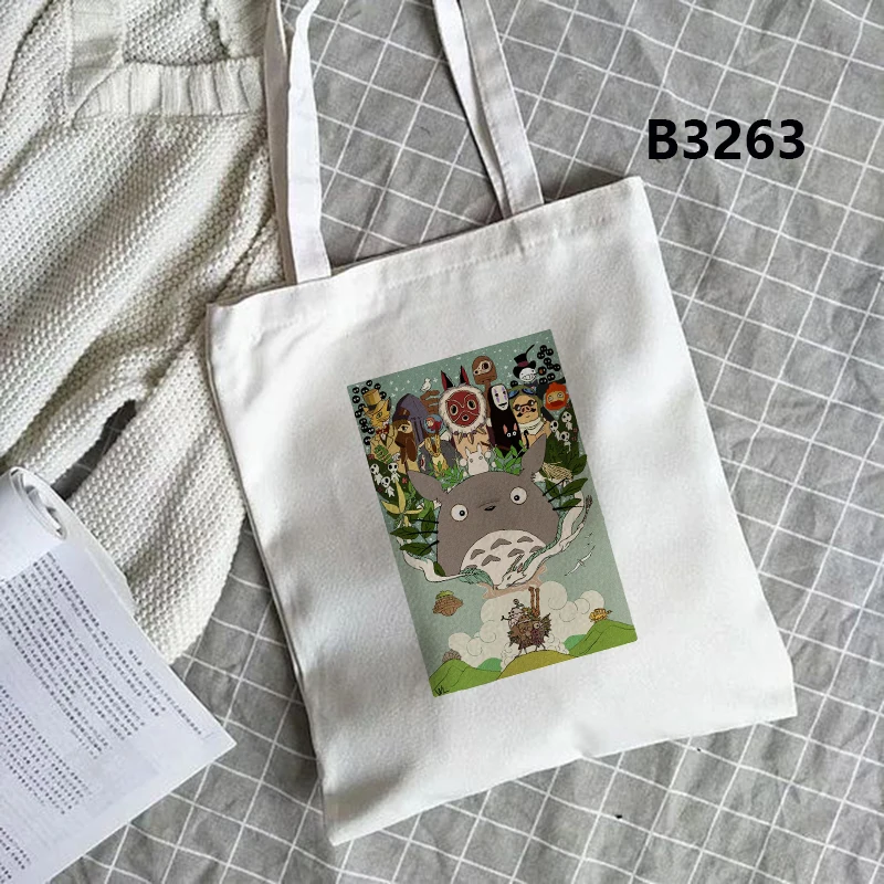 

Studio Ghibli Character Anime Printed Canvas Tote Bag Girls Storage Bags Ladies Shopping Bag