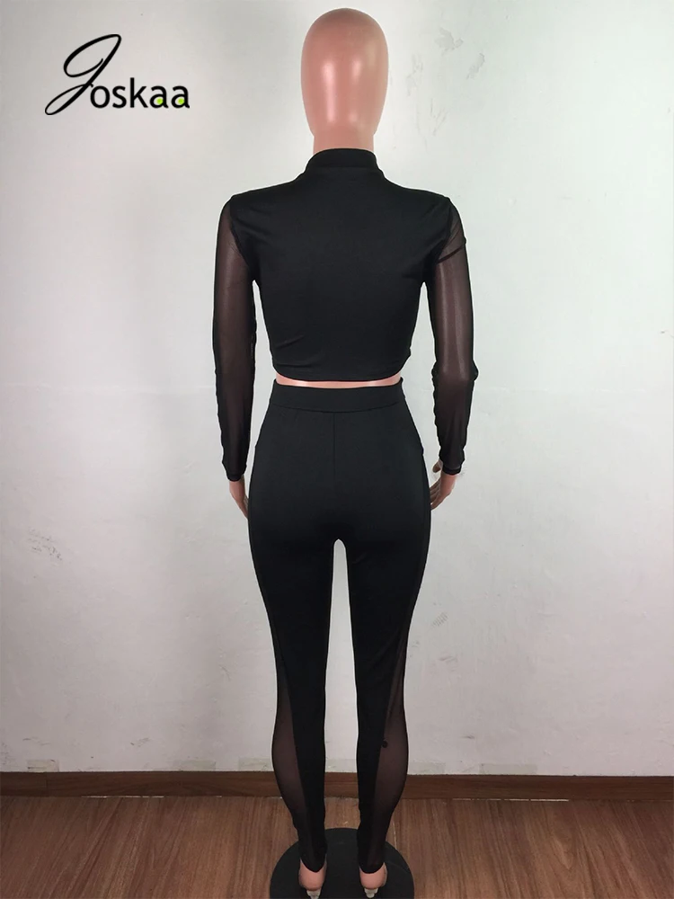 

Joskaa Mesh Jumpsuit For Women 2 Pieces Set Sexy Sportwear Gym Rompers Sports Clothing Matching Tracksuit