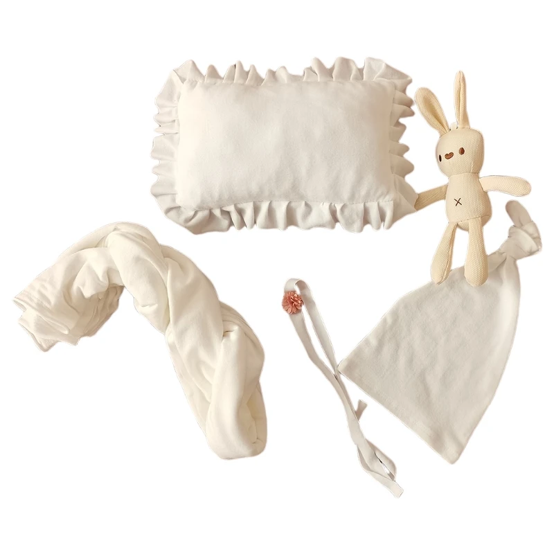 

5Pcs Baby Receiving Blanket Beanie Cap Pillow Doll Headwear Set Infants Swaddling Wrap Turban Hat Headband 203E