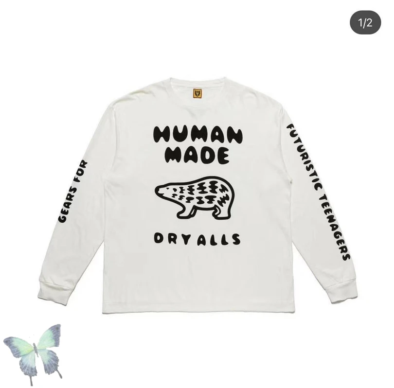 

Human Made Sweatshirts Men Women Dry Alls Polar Bear Pullover Sweatshirt White Blue Animal Printing Human Made Hoodie