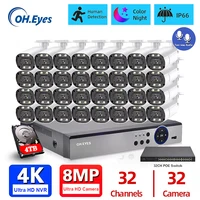 oh eyes 8mp two way audio camera indoor outdoor color night camera cctv video surveillance security system 32ch 4k poe nvr kit