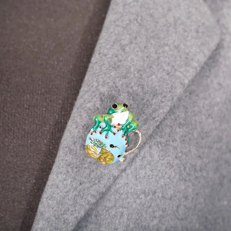 Женская эмалированная брошь Blucome зеленая/желтая лягушка в форме цветка лотоса