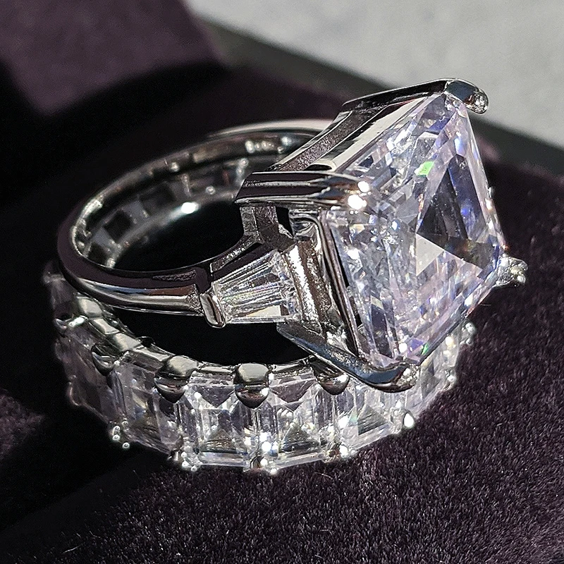 

Black Friday Sterling Silver 925 Rings For Women 2 Ct Rings 2-Pc Princess Cut Wedding Engagement Jewelry Ring Set R5702S