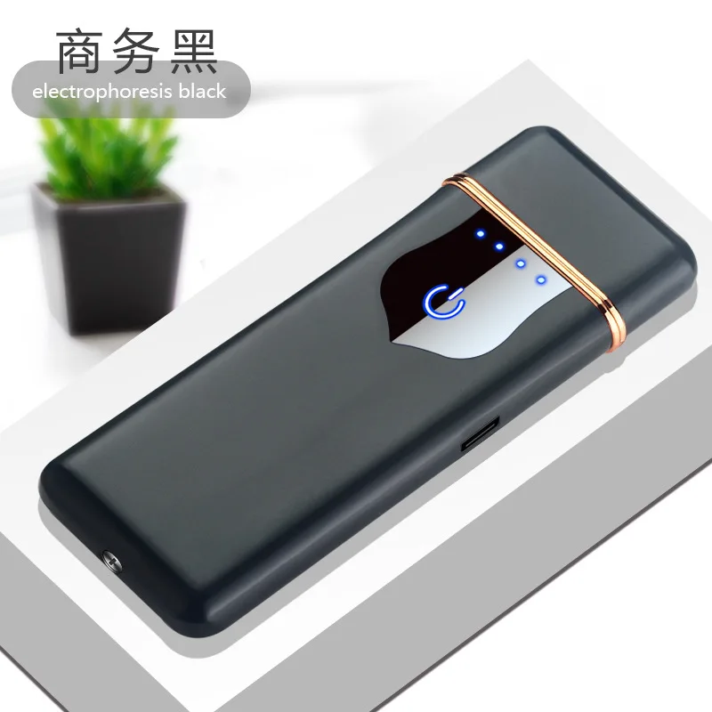 Black Новая usb зарядка Зажигалка сенсорная Индукционная тонкая перезаряжаемая Зажигалка для сигарет ветрозащитная металлическая электрическая зажигалка гаджеты для мужчин - Цвет: Black