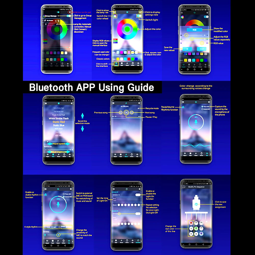 

8M Flexible Car Atmosphere Lamps APP Control RGB Mode Colorful Auto Interior Ambient Light Decorative Lamp Strips