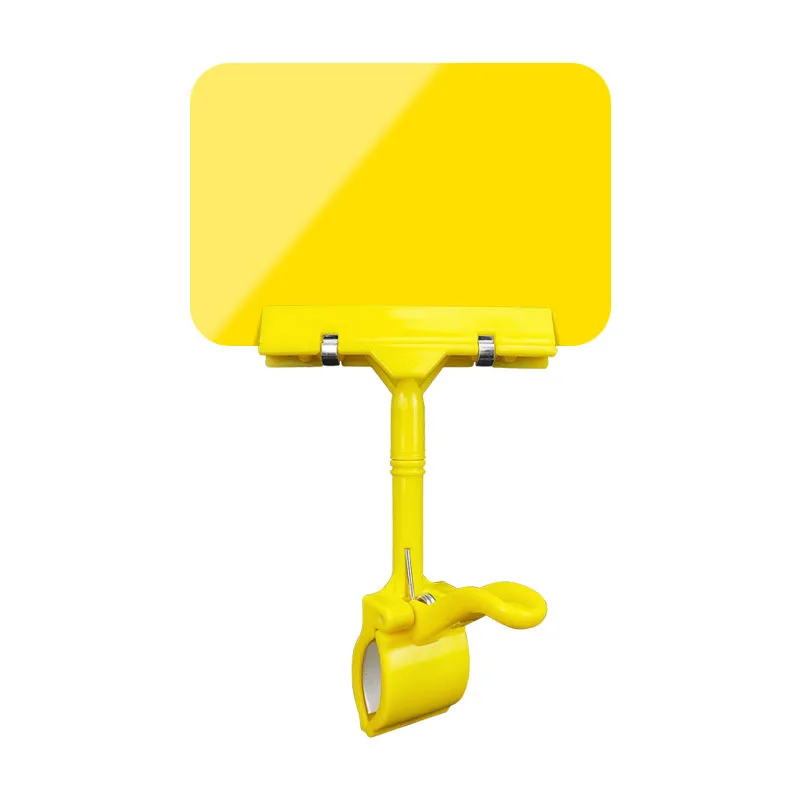 

Yellow Black Whiteplastic Merchandise Sign Clip With Erasable Board Rotatable Pop Clip-on Holder Price Display Stand