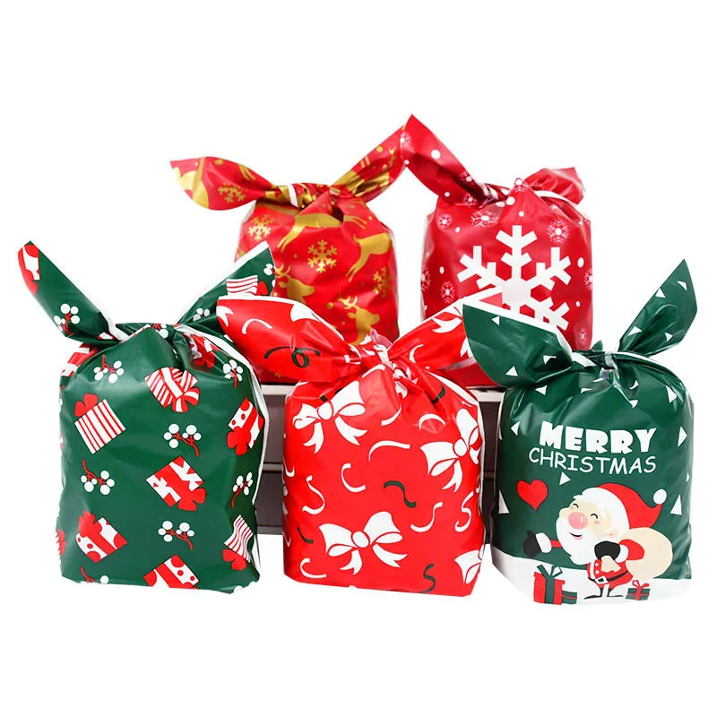 

25/50pcs Christmas Candy Bags Cartoon Santa Claus Elk Snowflake Rabbit Ear Gift Bags Christmas Print Cookies Biscuit Package Bag