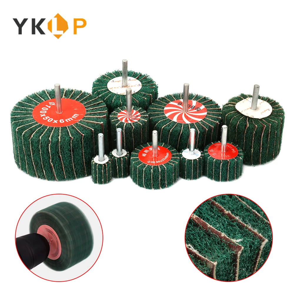 

Non-woven Flap Sanding Wheel Scouring Pad Grinding Wheel with 6mm Shank Polishing Grinding head for Metal Cleaning Green