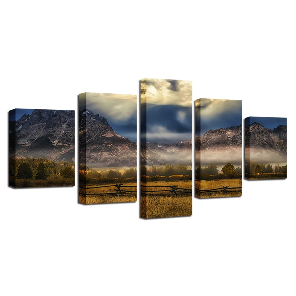 

Canvas Paintings Modular 5 Pieces Mountain Tree Grass Natural Scenery Picture Poster Art HD Printing Decoration Living Room Wall