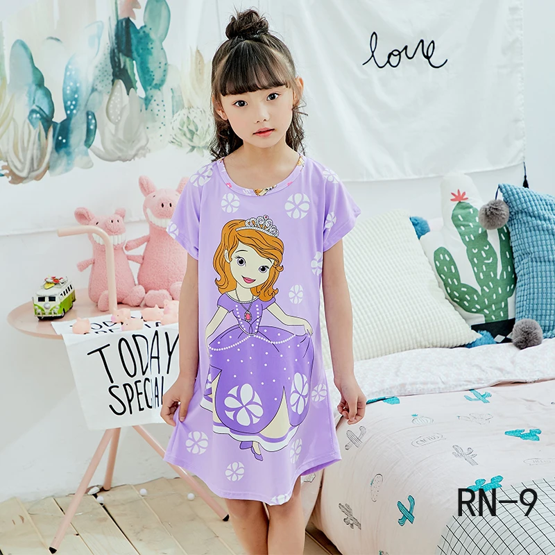 Модная одежда для сна девочек Летняя детская ночная рубашка с героями