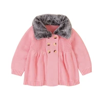 2020 kids girls knitted sweater coat autumn winter girl baby double breasted children jumper with fur collar