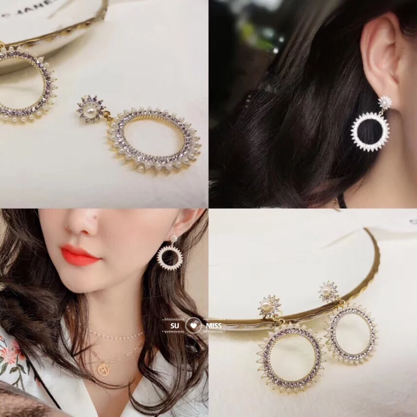 

Free Shipping Fashion Luxury Simple Round Earrings Women Fashion Korean Style Hollow Pearl Drop Earrings Statement Jewelry