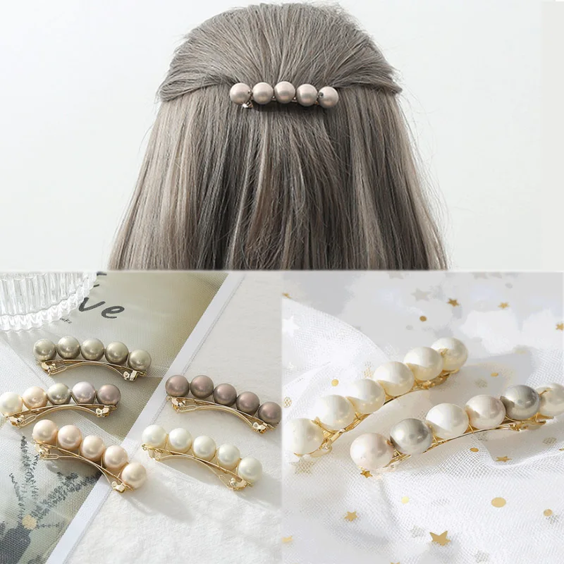 

Handmade 2021 New Arrival Hair Accessories Wedding Imitation Pearl Horsetail Alloy 1PC Hair Clips Girls 5 Colors Korean