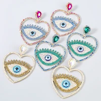 2021 colored diamond series resin alloy diamond studded rhinestones eye heart shaped earrings for female party ear jewelry