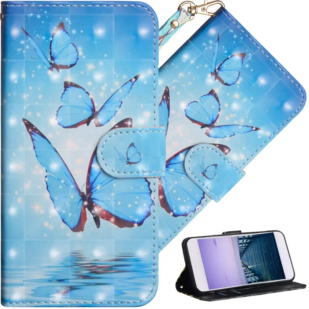 Blue Butterfly 3D Wallet Case For Xiaomi Redmi Note 8 7 6 5 Pro Redmi 8 7A 7 6 K20 Cover PU Leather Case For Xiaomi Mi 9T 8 SE A2 A3 lite CC9 - Цвет: Blue Butterfly