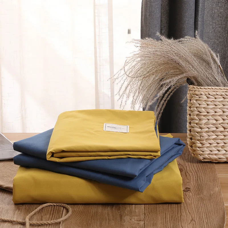 

New Luxury Pure Color 4pcs Bedding Set Modern Duvet Cover Set King Queen Full Twin Bed Hybrid Cotton Brief Bed Flat Sheet Set