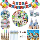 Тема История игрушек, товары для дня рождения, чашки для вечеринок, тарелки, посуда, бумажные соломинки, скатерть, украшение на день рождения, вечеринку, Baby Shower