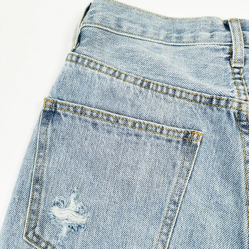 

New Style Early Autumn Fashion Classic Commute Versatile Light Blue Slacks No Bullet Women High Waisted Cropped Jeans