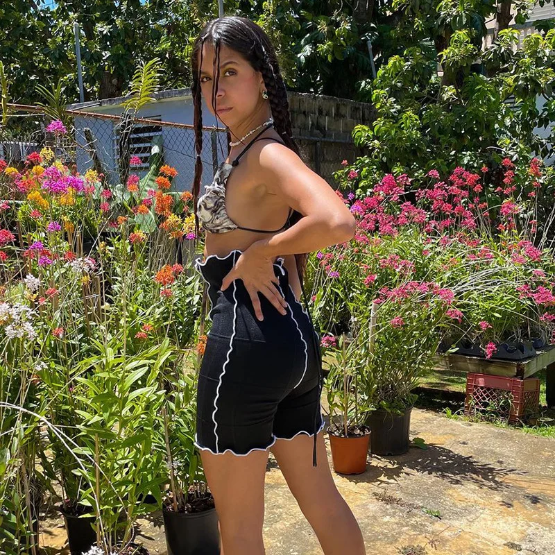 

Shorts Women Thin Fitness High Waist Ruffle Sports Shorts Casual Slim Bottoms Sweatpants Summer Black Cycling Shorts Streetwear