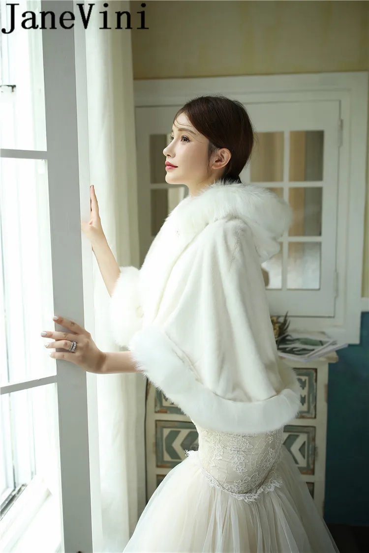 JaneVini свадебное пальто накидки невесты с капюшоном Осень зима 2020 шуба из