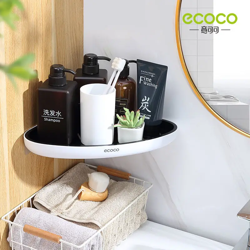 ecoco corner shelf storage shower shampoo holder basket rack wall mounted shelf punch free bathroom kithchen accessories free global shipping