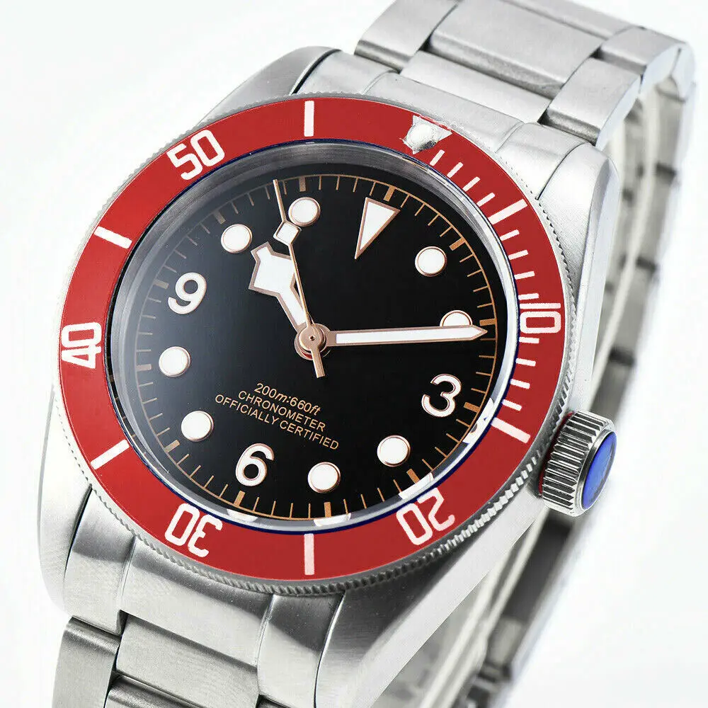 Мужские автоматические механические наручные часы corgтеле 41 мм 316L ss с красной