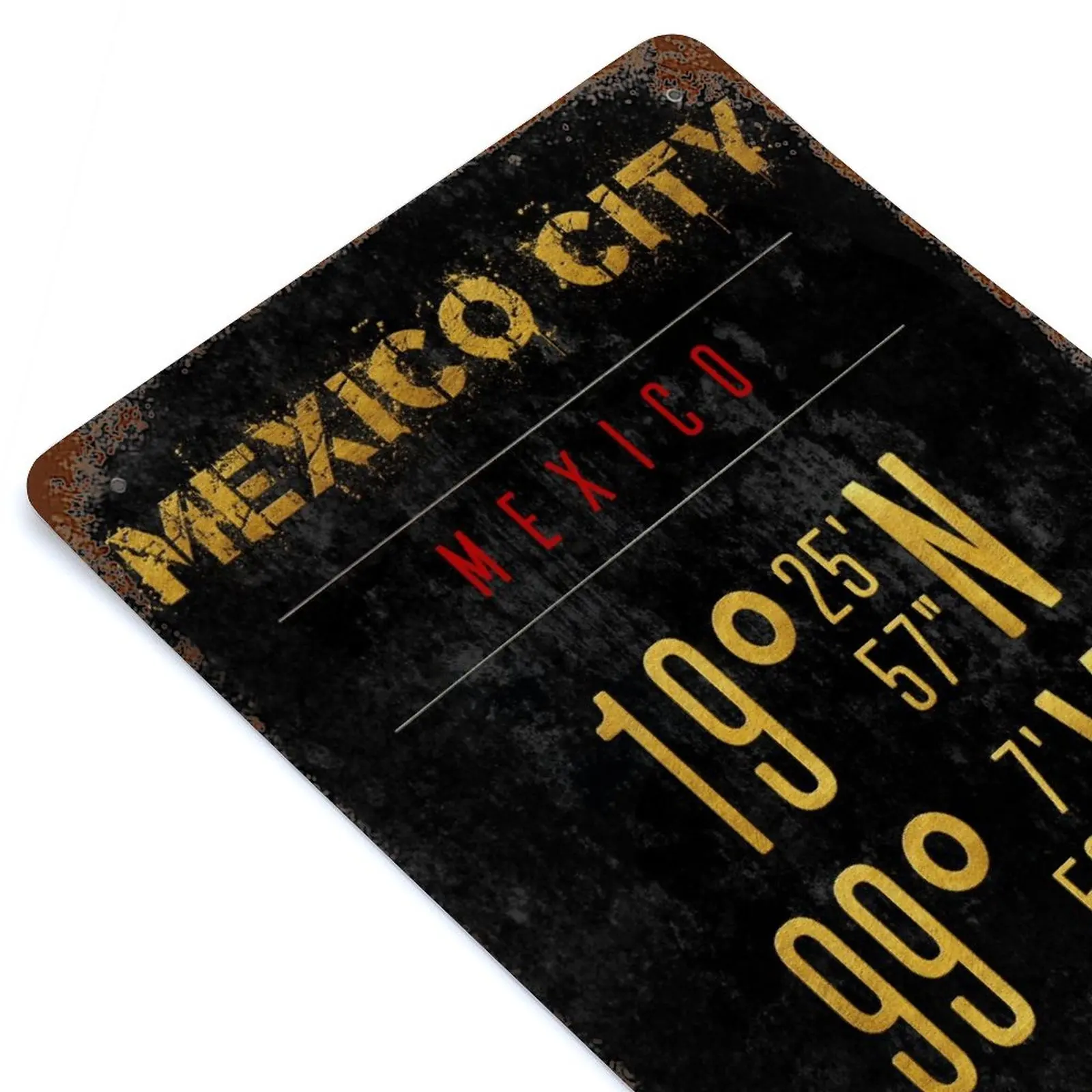 

Mexico City Golden Coordinatbbs Printed Retro Metal Poster Decor Home Wall Decoration Tin Sign Plaque