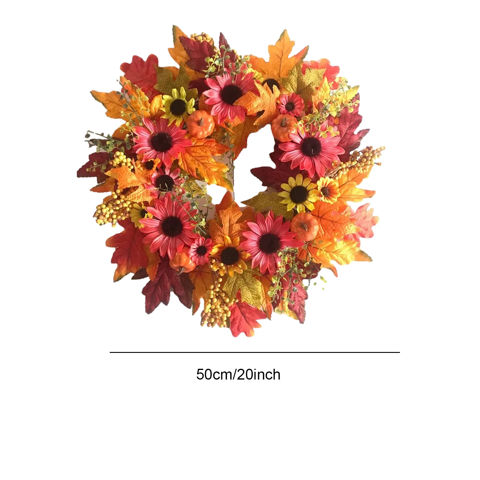 

50cm Artificial Wreath Autumn Harvest Maple Leaf Sunflower Door Decor Garland Handmade Thanksgiving Festival Party Supplies